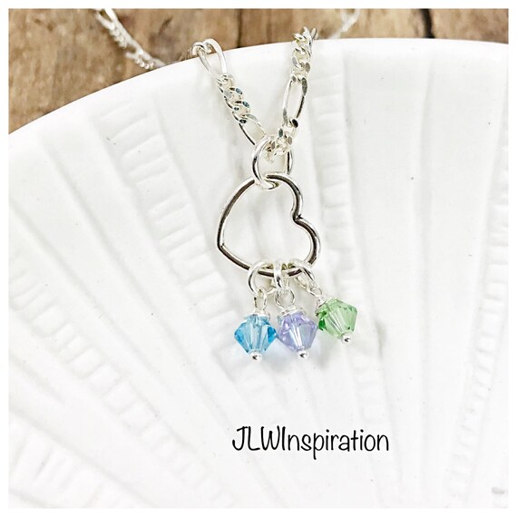 Sterling silver open heart and personalized birthstones necklace