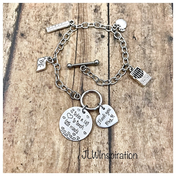 Personalized teacher toggle clasp charm bracelet