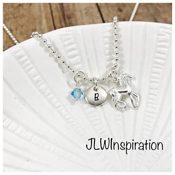 Sterling silver personalized horse, initial & birthstone necklace