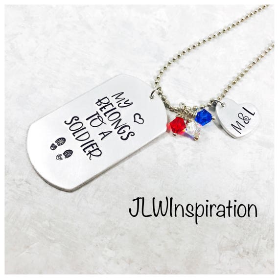 Personalized my heart belongs to military necklace