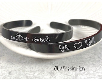 Black stainless steel cuff bracelet, personalized women's jewelry