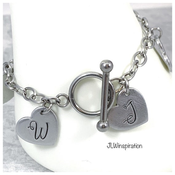 Heart shape initial toggle bracelet
