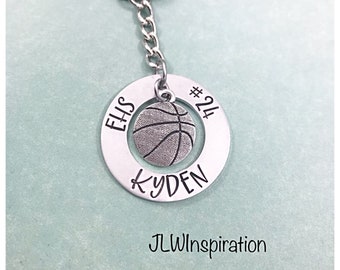 Custom basketball keychain, proud mom, grandma, sister, player name, number, team support, sports jewelry, personalized, gift present pewter