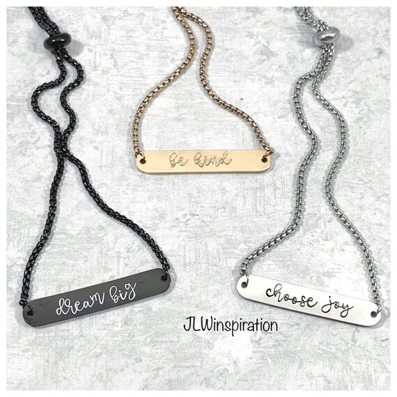 Stainless steel adjustable bolo bracelet, inspirational saying