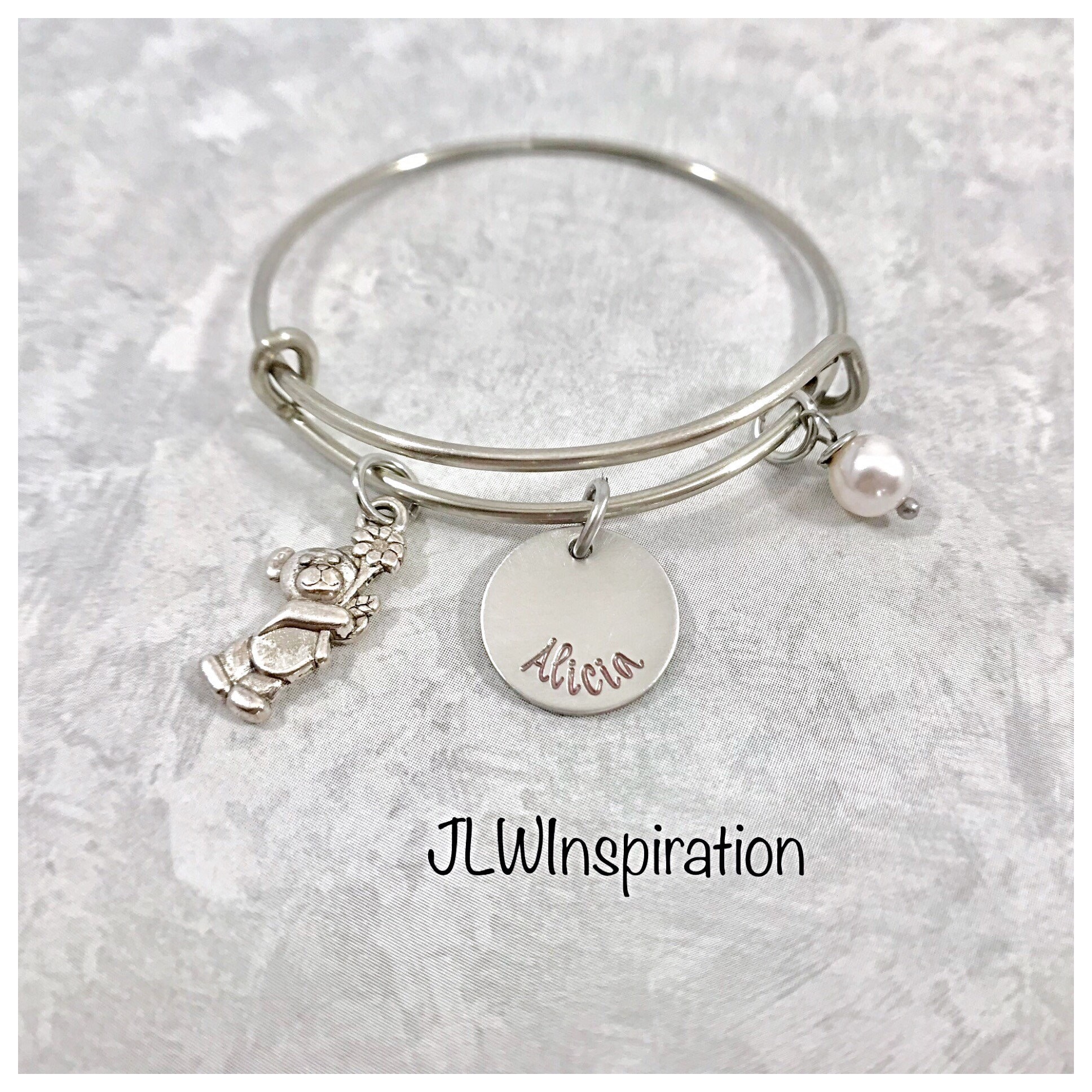 Personalized little girls teddy bear bangle bracelet