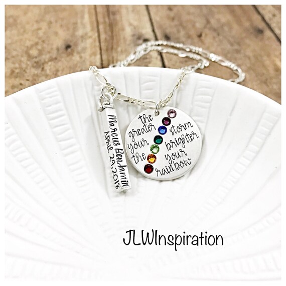 Sterling silver rainbow baby necklace with personalized swivel bar