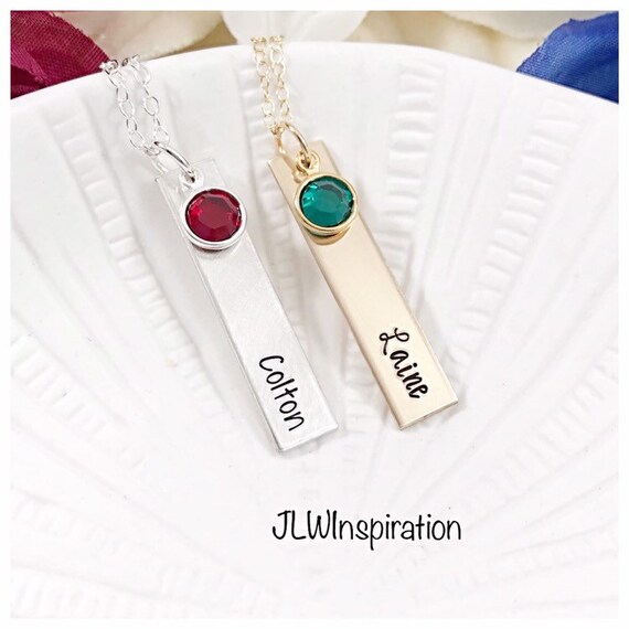Personalized sterling silver or gold filled name and birthstone necklace