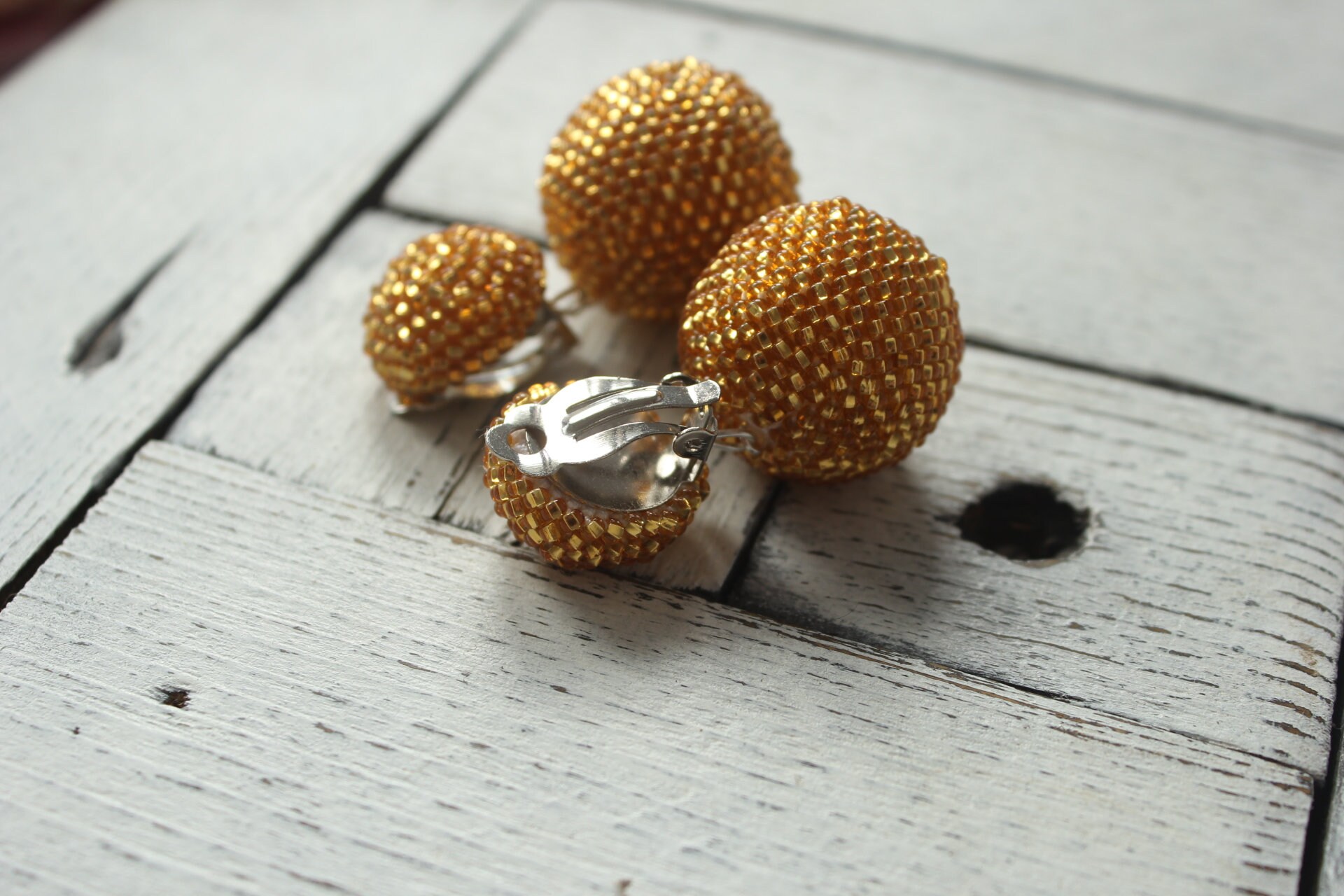 Gold button earrings for women Big clip on earrings large Etsy