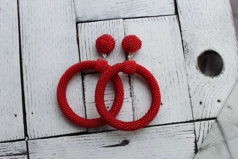 Red Clip on Hoop Earrings Wedding red hoop clip ons earrings Etsy