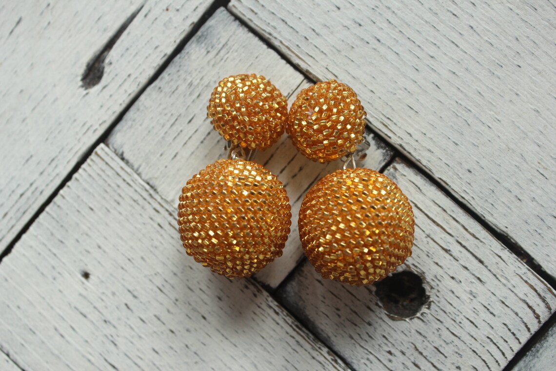 Gold button earrings for women Big clip on earrings large Etsy