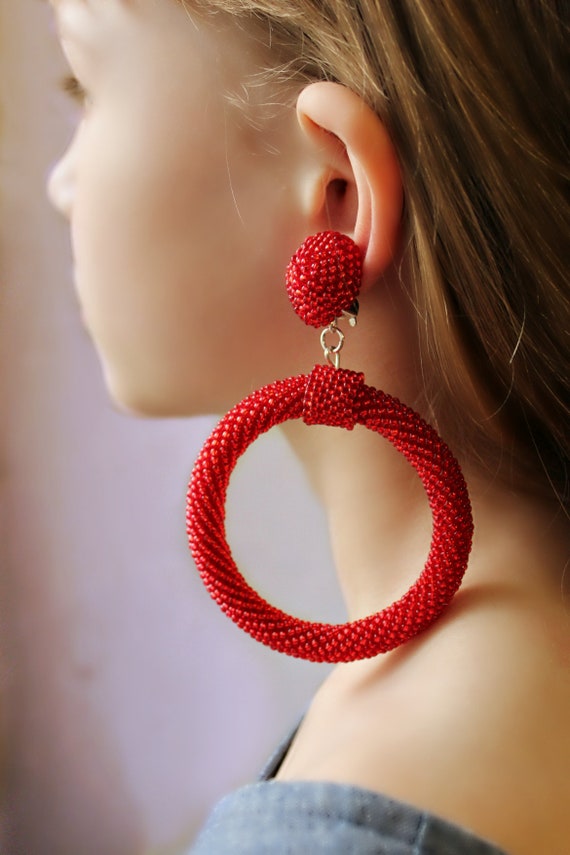 Red Clip on Hoop Earrings Wedding red hoop clip ons earrings Etsy