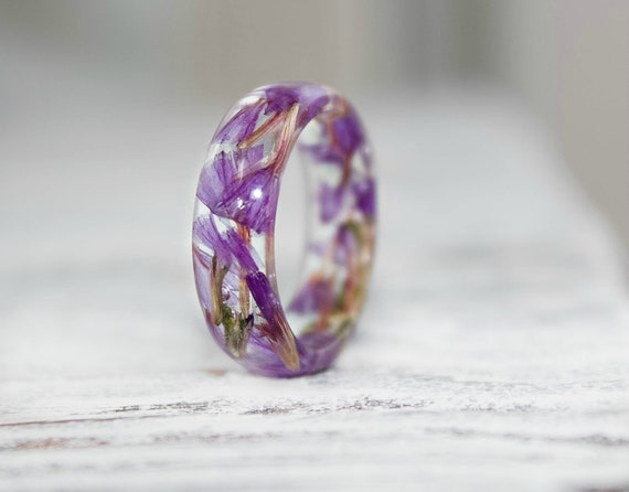 Real Pressed Flower and Resin Ring, Diamond Silver Band with Forget Me –  ann + joy