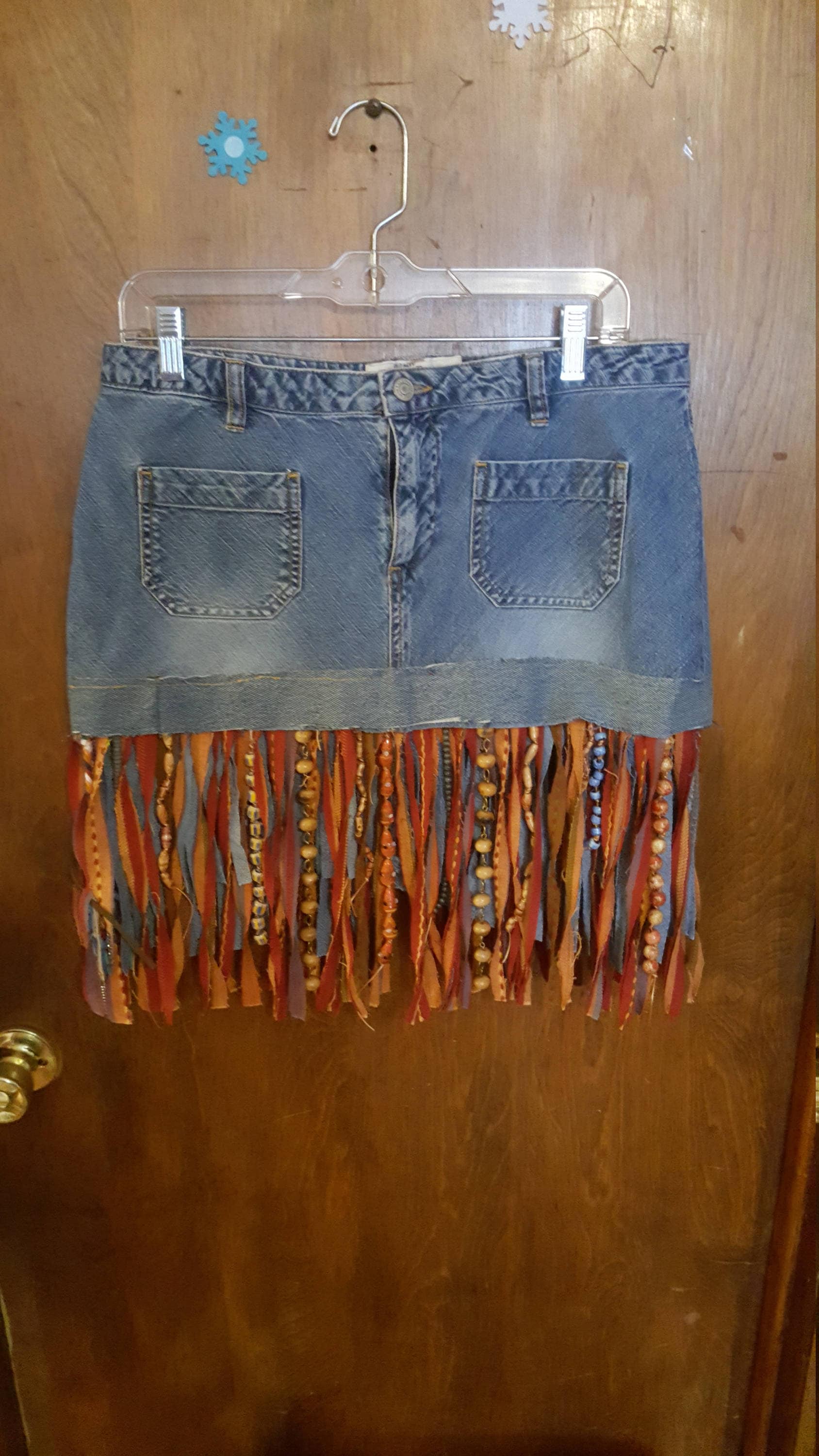 Boho hippie recycled fringed blue jean skirt Etsy