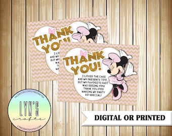 Tarjeta de agradecimiento de Minnie Mouse rosa y oro // Tarjetas de Minnie Mouse // Tarjetas de agradecimiento de cumpleaños // Tarjetas de cumpleaños // Oh Toodles // Oh Twodles