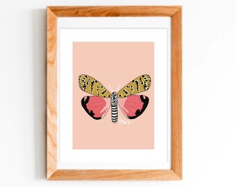 Hand Drawn Butterfly Pink Art Print PRINT ONLY