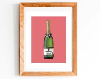 Hand gezeichnet Champagner Kunstdruck nur