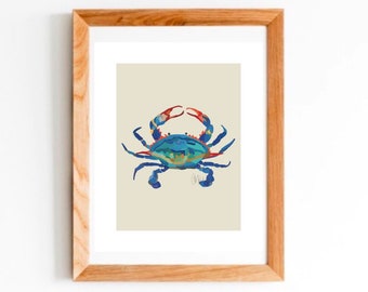 Hand Drawn Blue Crab Art Print PRINT ONLY