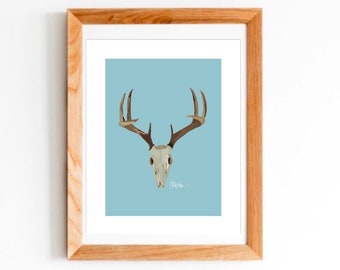 Hand Drawn European Mount Antler Art Print PRINT ONLY