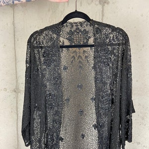 1920s OOAK VINTAGE EDWARDIAN Hand Embroidered Embellished Black Lace Jacket Kimono