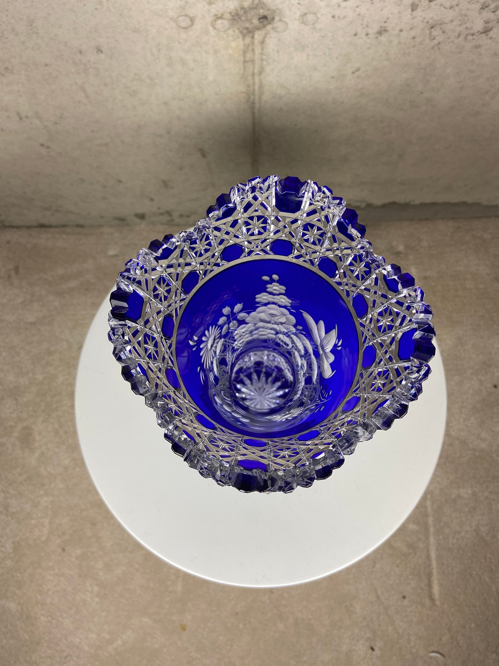 RARE Vintage Meissen Cobalt Blue Cut Floral CRYSTAL VASE Etsy