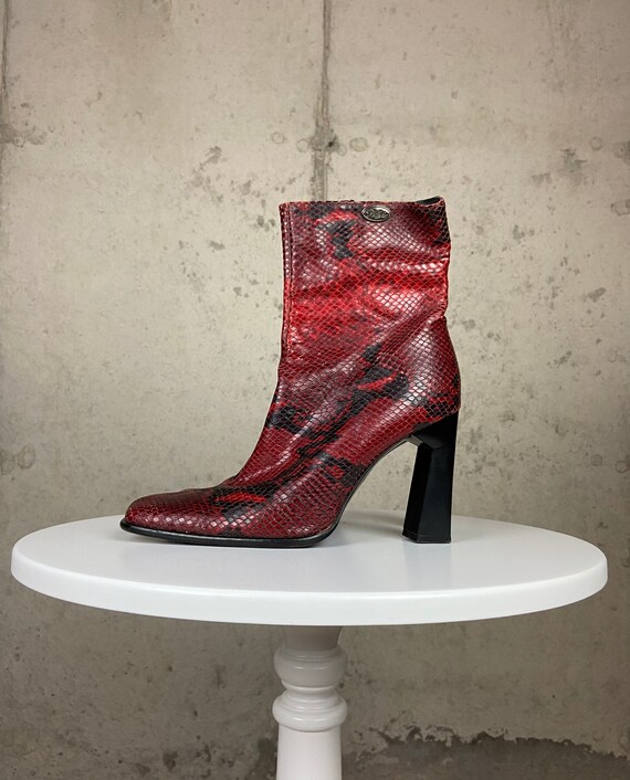 snakeskin boots red