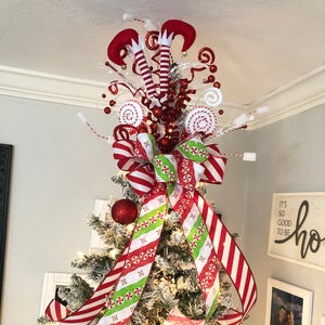 Christmas tree topper, tree topper, elf Christmas tree topper, candy tree topper, Christmas bow