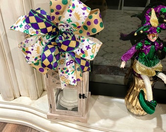 Mardi Gras bow, Mardi Gras lantern bow, Mardi Gras wreath bow