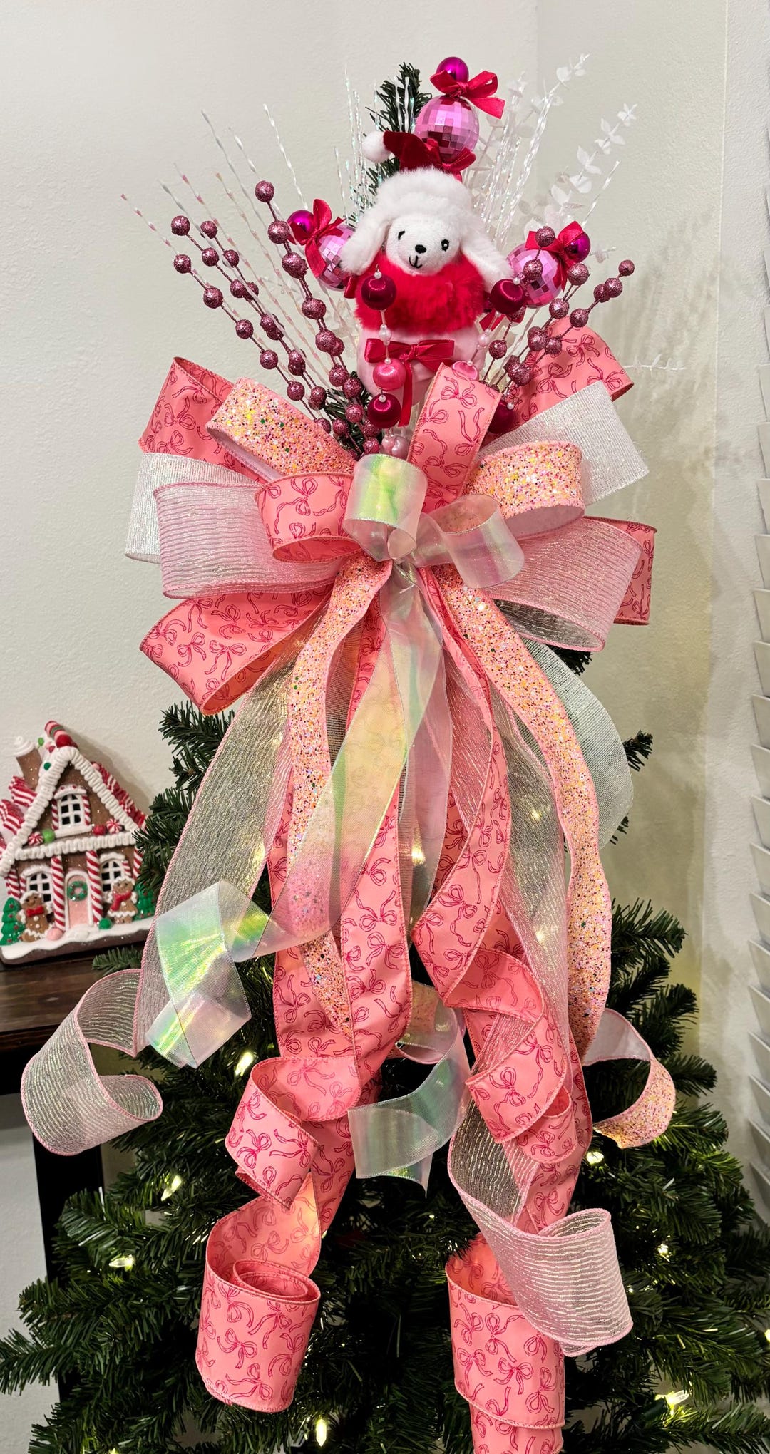 Large Pink Tree Topper Tree Topper, Christmas Tree Topper, Tree Topper Bow, Tree Toppers, Pink ...