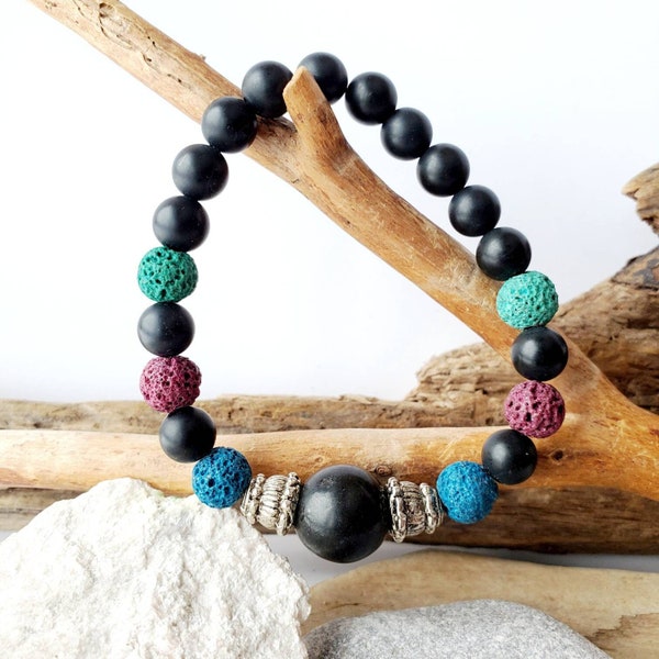 Bracelet de pierres de lave,  et onyx, bracelet diffuseur