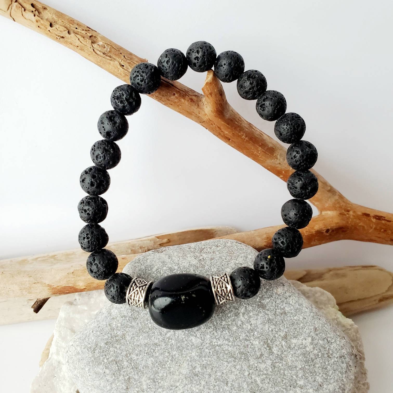 Bracelet Ajustable En Pierres Goldsand Stone Orange Pailleté Et Bleu Nuit - Acier Inoxydable, Sans Fermoir
