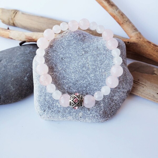 Bracelet de quartz rose, pierres semi précieuses