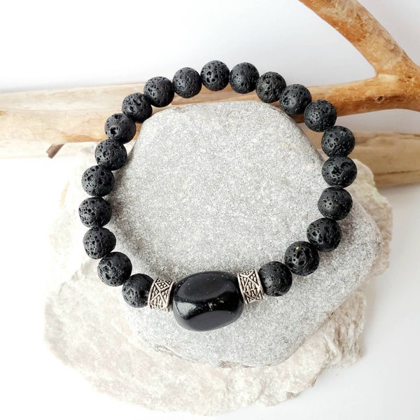 bracelet pierres semi précieuses, en pierre de lave, parfait pour aromathérapie