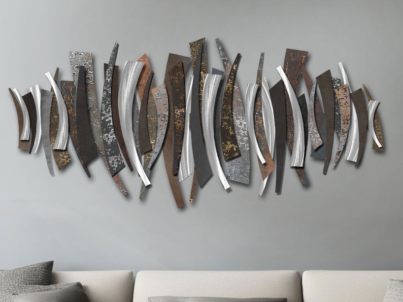 Modern Metal Wall Sculpture in Teal Gold, Bronze & Silver - Etsy
