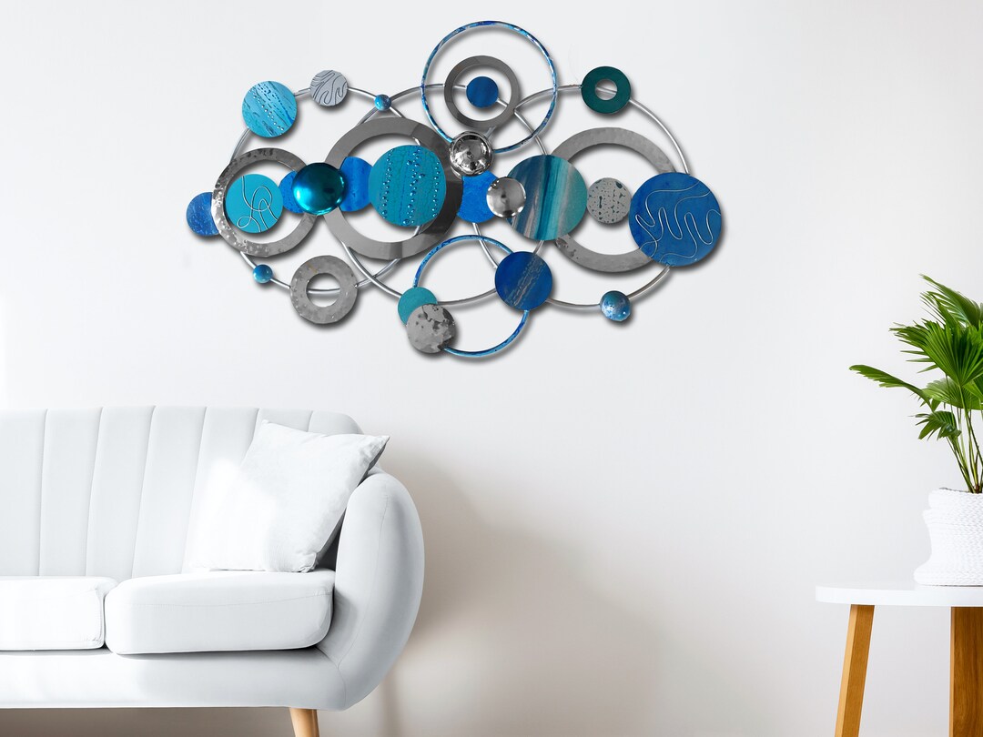 Metal Wall Art-blue Wall Art-blue Abstract-large Blue Wall Hanging ...