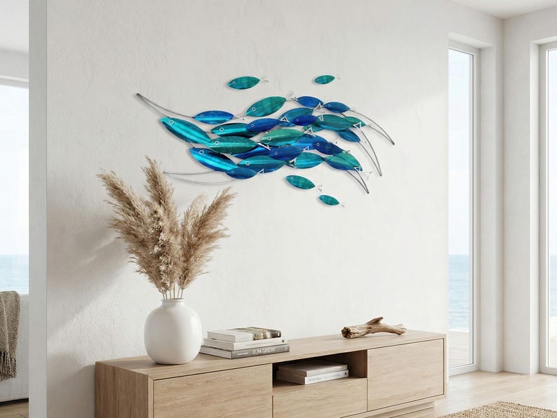 Coastal Fish Wall Sculpture – Handcrafted Stainless Steel School of ...