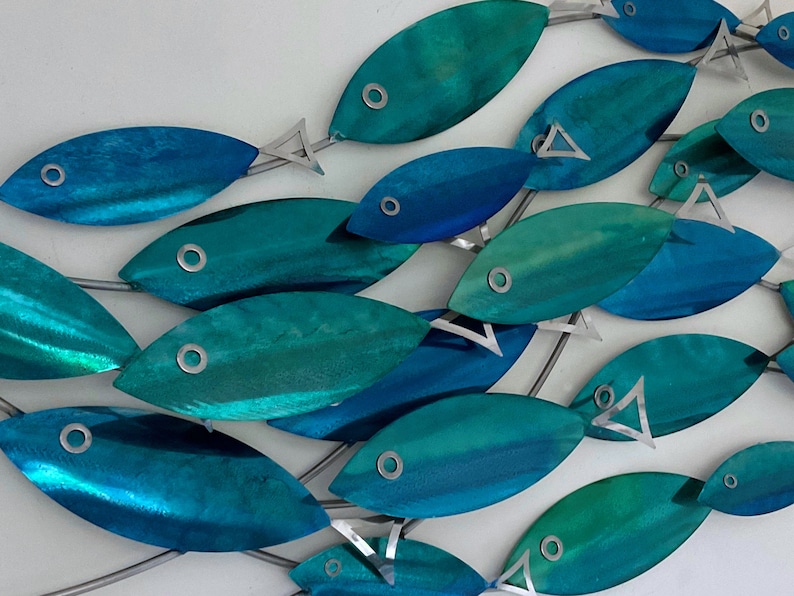 Image showcasing Contemporary Coastal Fish Wall Art – Blue & Aqua 3D Sculpture for Ocean ...