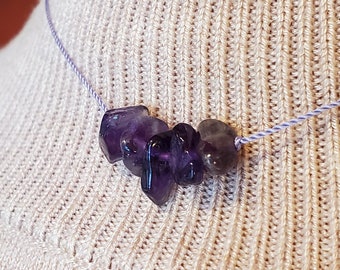 Amethyst Necklace, Purple Chip Bead Cord Necklace, Minimalist Gemstone Necklace, Protection Necklace, Women's Gift, Self Gift For Her