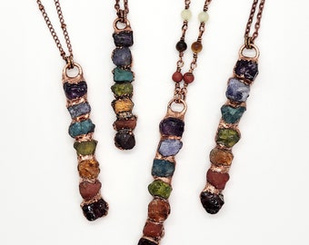 Copper Electroformed Raw Gemstone Chakra Necklace, Pride Necklace, Chakra Jewelry, Pride Jewelry, Rainbow Jewelry, Chakra Gift, Pride Gift