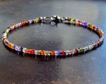 Chakra Gemstone Bracelet, Minimalist Dainty CZ Bracelet, Tiny Chakra Stacking Bracelet, Chakra Gift, Women's Gift, Self Gift For Her