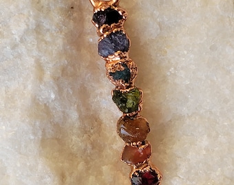 Copper Electroformed Raw Gemstone Chakra Necklace, Pride Jewelry, Chakra Jewelry, Rainbow Gift, Rainbow Jewelry, Chakra Gift, Pride Gift
