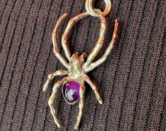 Real Electroformed Spider Necklace, Trillion Amethyst Necklace, Spider Jewelry, Halloween Jewelry, Oddities, Curiosities, Spider Gift