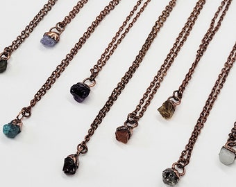 Electroformed Raw Gemstone Necklace, Minimalist Dainty Necklace, Mothers Necklace, Raw Crystal Jewelry, Birthstone Necklace, Birthstone Gift