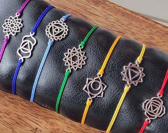 Chakra Symbol Bracelets, Chakra Bracelet, Adjustable Cord Bracelet, Chakra Macrame Bracelet, Chakra Jewelry, Spiritual Symbol, Chakra Gift