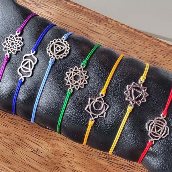 Chakra Symbol Bracelets, Chakra Bracelet, Adjustable Cord Bracelet, Chakra Macrame Bracelet, Chakra Jewelry, Spiritual Symbol, Chakra Gift