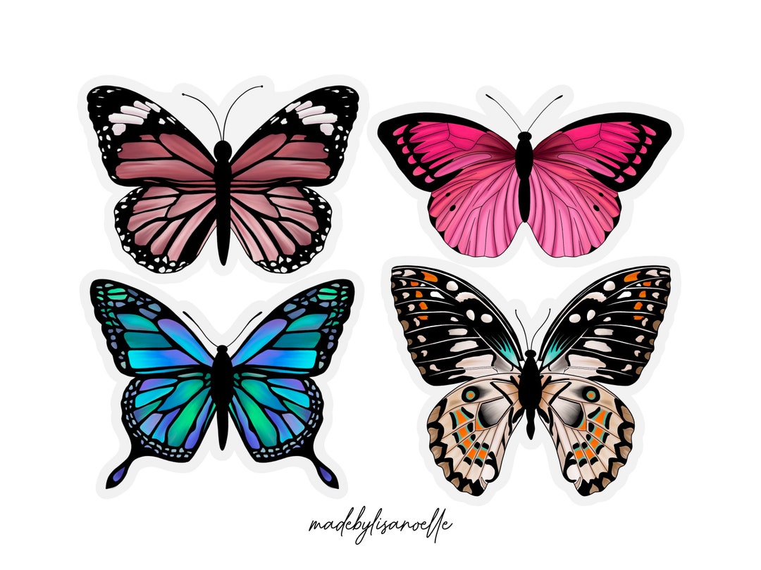 Small Butterfly Stickers, 2 Inch 4 Colors, Butterfly Stickers, Vinyl