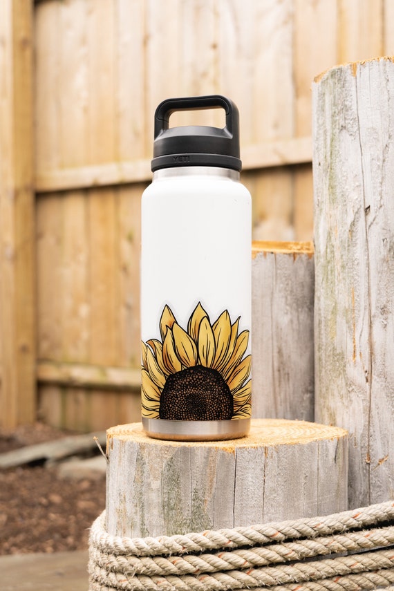 Half Sunflower Sticker 7inch, Clear Edge Yeti Sticker Water Bottle Sticker  Sunflower Sticker Cooler Sticker 