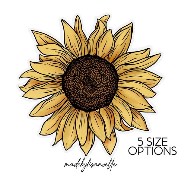 Sunflower sticker, clear edge - 5 sizes available - sunflower decal - water bottle sticker - yeti sticker
