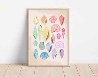 Rainbow Seashell Wall Art, Shells, Coastal Cowgirl, Beach Gallery Art, Boho, Coastal Wall Decor, Beachy, Living Room Art, Printable