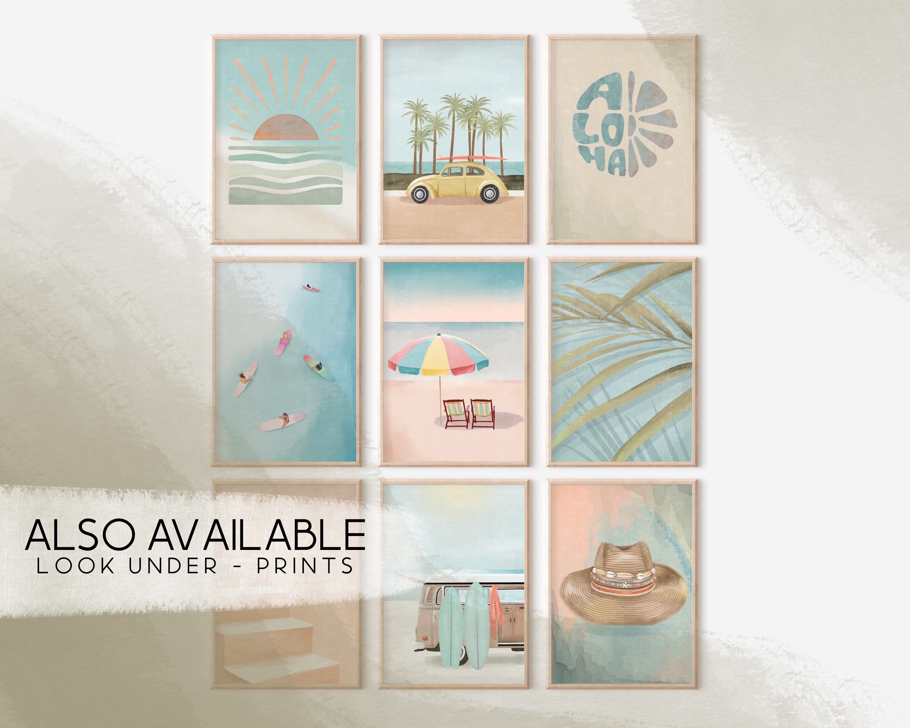 Buggy Beach Wall Art, Beach Prints, Beach Gallery Wall Set, Modern ...