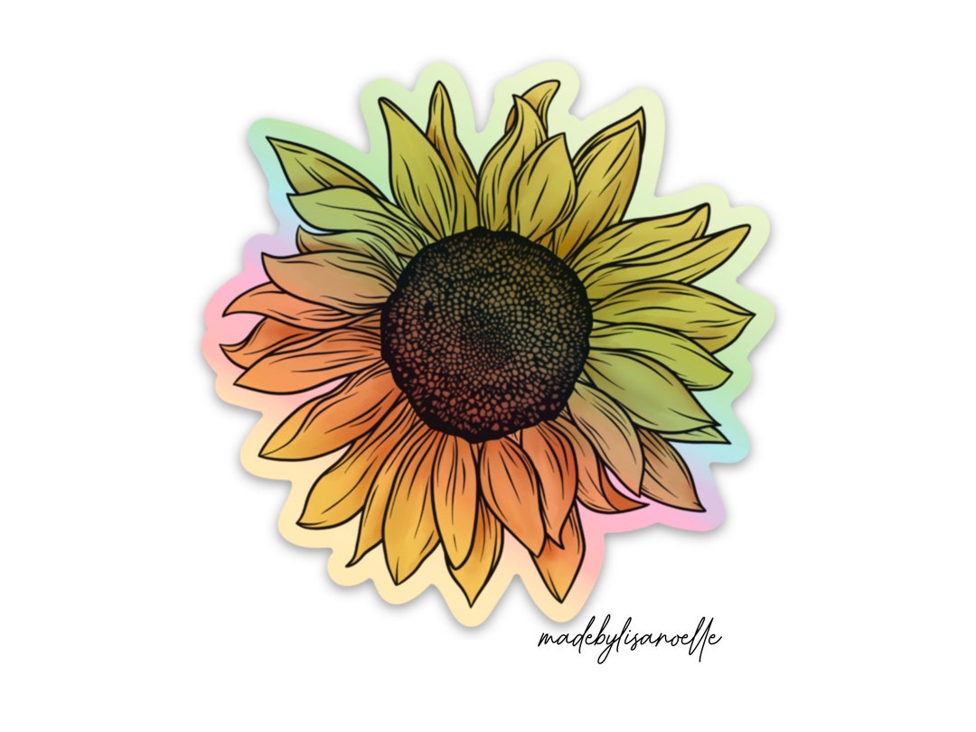 Sunflower Holographic Sticker Yeti Sticker Water Bottle Etsy